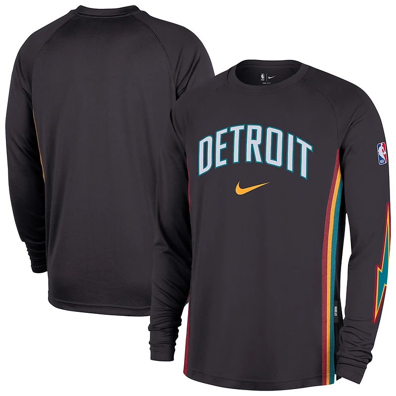Men's Nike  Navy Detroit Pistons 2025/26 City Edition Authentic Pregame Dri-FIT Long Sleeve Shooting T-Shirt