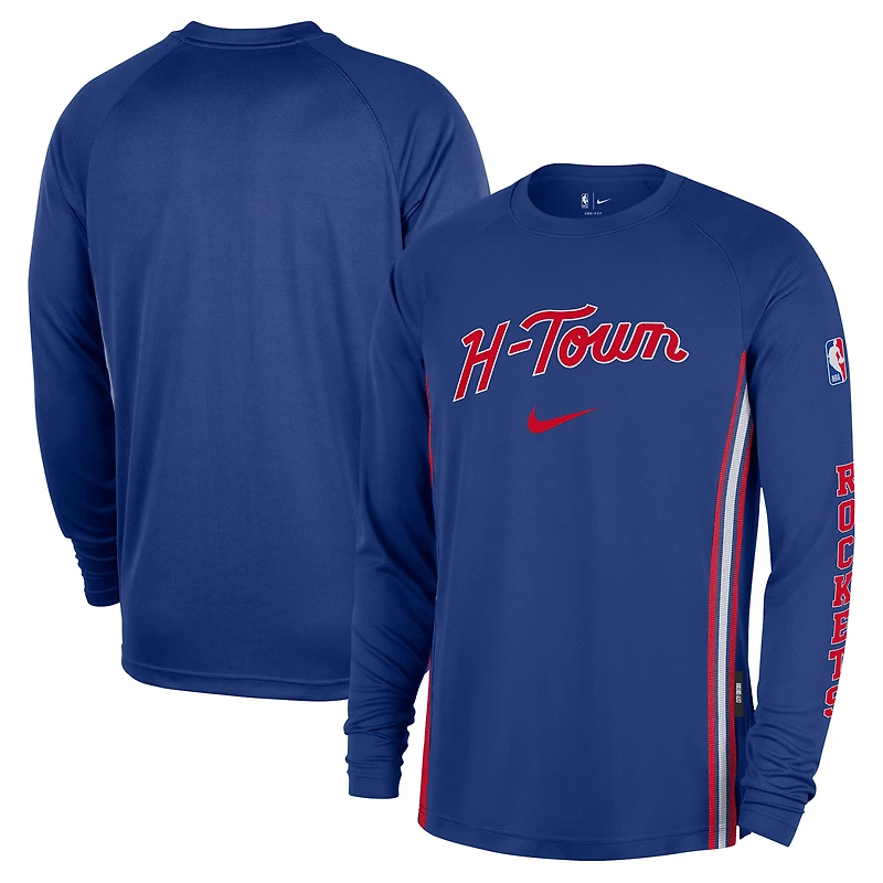 Men's Nike  Blue Houston Rockets 2025/26 City Edition Authentic Pregame Dri-FIT Long Sleeve Shooting T-Shirt