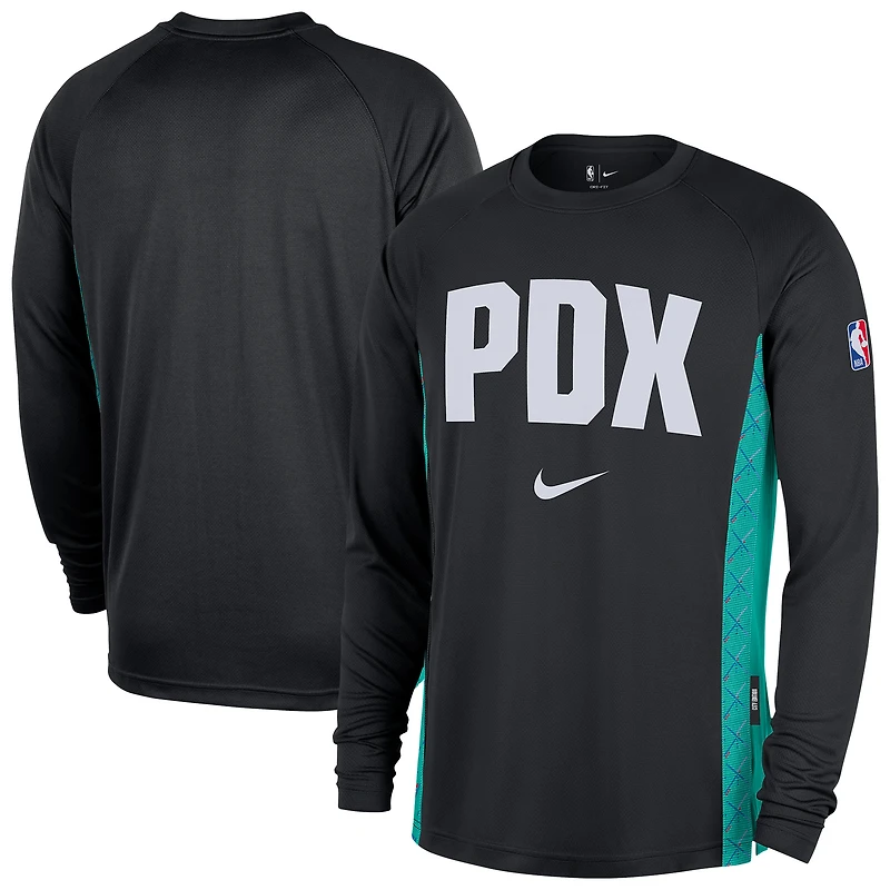 Men's Nike  Black Portland Trail Blazers 2025/26 City Edition Authentic Pregame Dri-FIT Long Sleeve Shooting T-Shirt