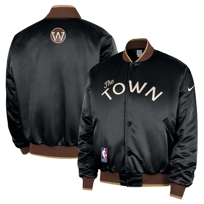 Men's Nike Black Golden State Warriors 2025/26 City Edition Remix Courtside Full-Snap Bomber Jacket