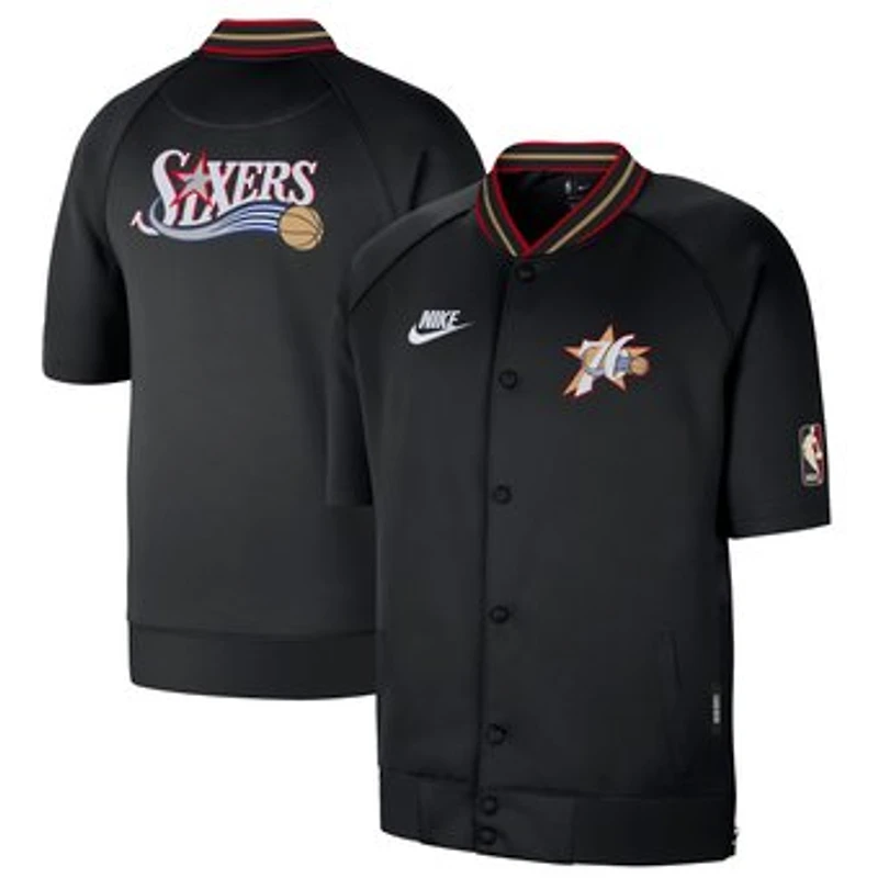 Men's Nike Black Philadelphia 76ers Classic Edition Hardwood Classics Authentic On-Court Game Full-Snap Jacket