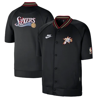 Men's Nike Black Philadelphia 76ers Classic Edition Hardwood Classics Authentic On-Court Game Full-Snap Jacket