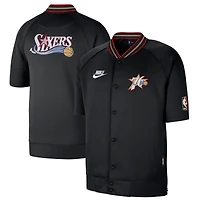 Men's Nike Black Philadelphia 76ers Classic Edition Hardwood Classics Authentic On-Court Game Full-Snap Jacket