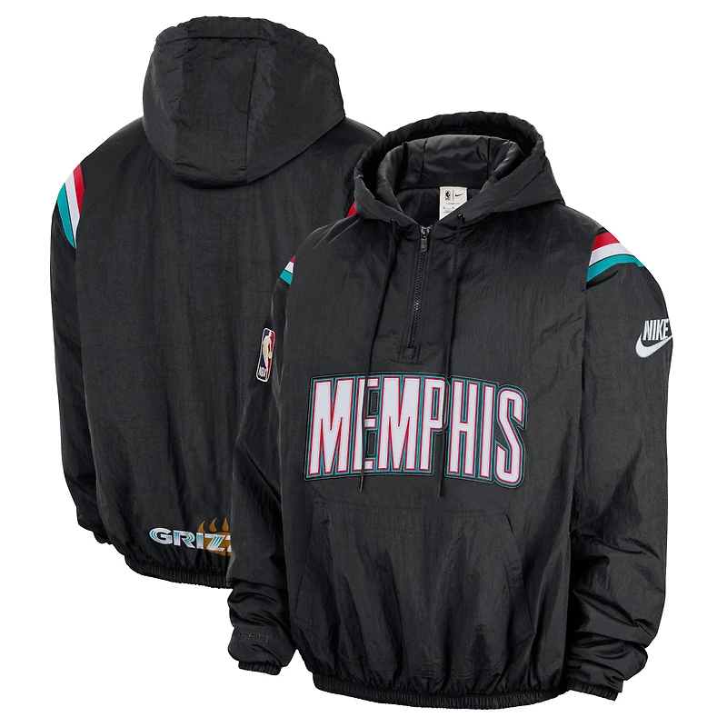 Men's Nike Black Memphis Grizzlies Hardwood Classics Therma-FIT Half-Zip Hooded Windbreaker