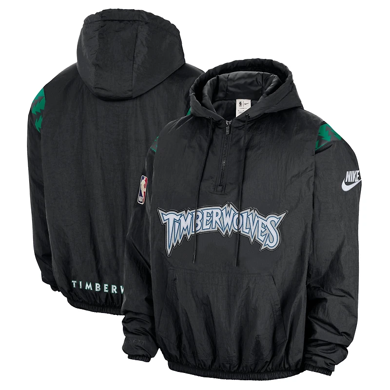 Men's Nike Black Minnesota Timberwolves Hardwood Classics Therma-FIT Half-Zip Hooded Windbreaker