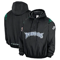 Men's Nike Black Minnesota Timberwolves Hardwood Classics Therma-FIT Half-Zip Hooded Windbreaker