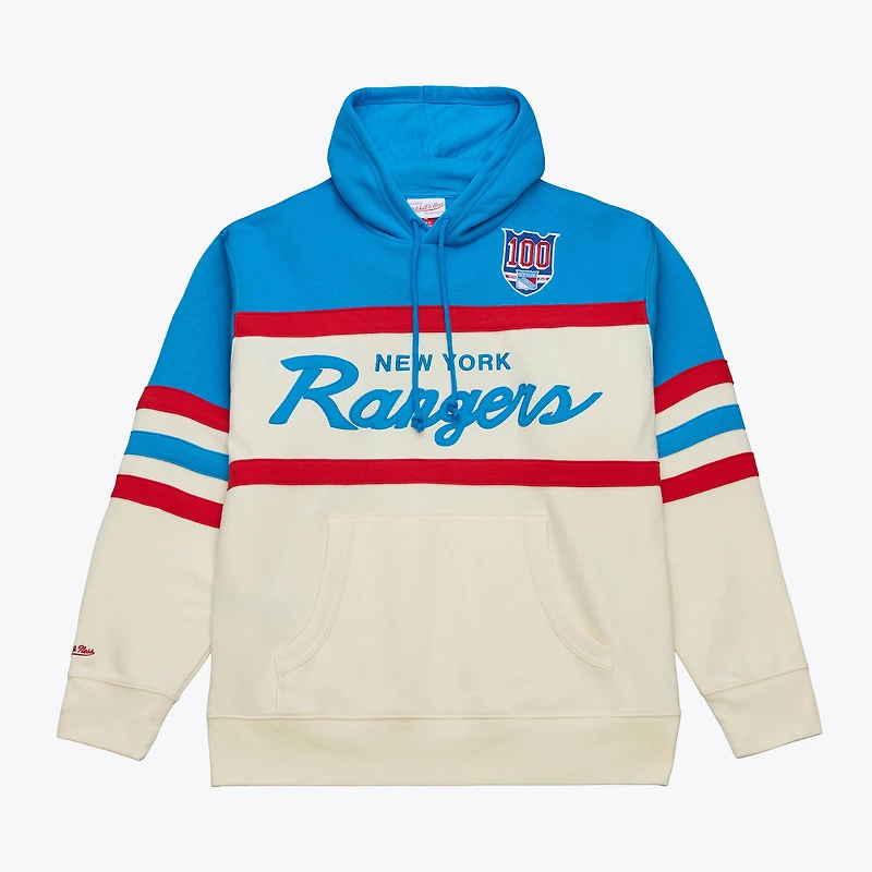 Men's Mitchell & Ness Cream New York Rangers 100th Anniversary Head Coach Hoodie