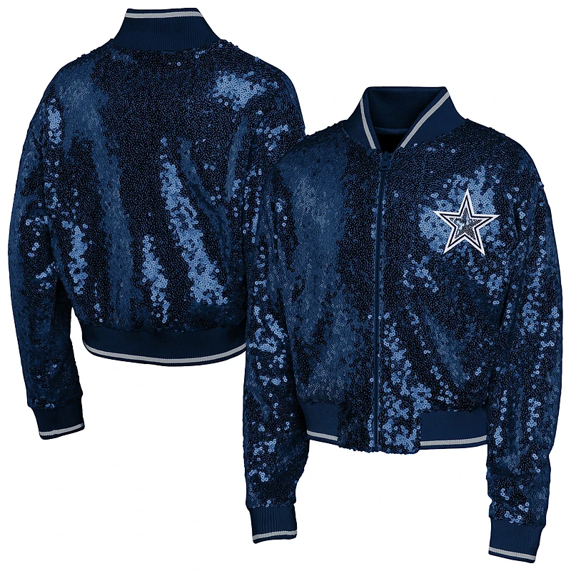 Youth Girl's Outerstuff Navy Dallas Cowboys Glam Squad Sequin Jacket