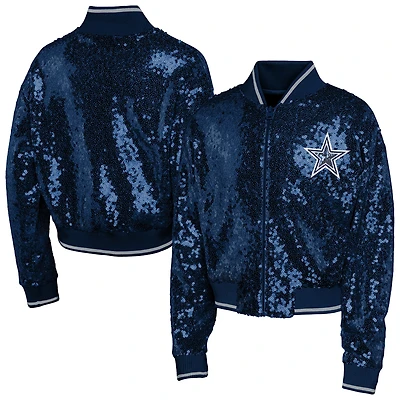 Youth Girl's Outerstuff Navy Dallas Cowboys Glam Squad Sequin Jacket