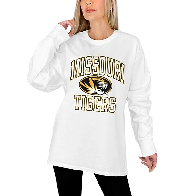 Women's Gameday Couture White Missouri Tigers Mind Games Oversized Long Sleeve T-Shirt