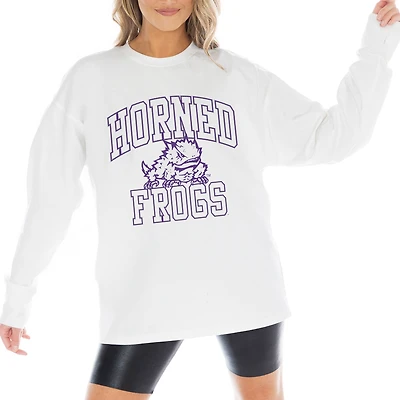 Women's Gameday Couture White TCU Horned Frogs Mind Games Oversized Long Sleeve T-Shirt