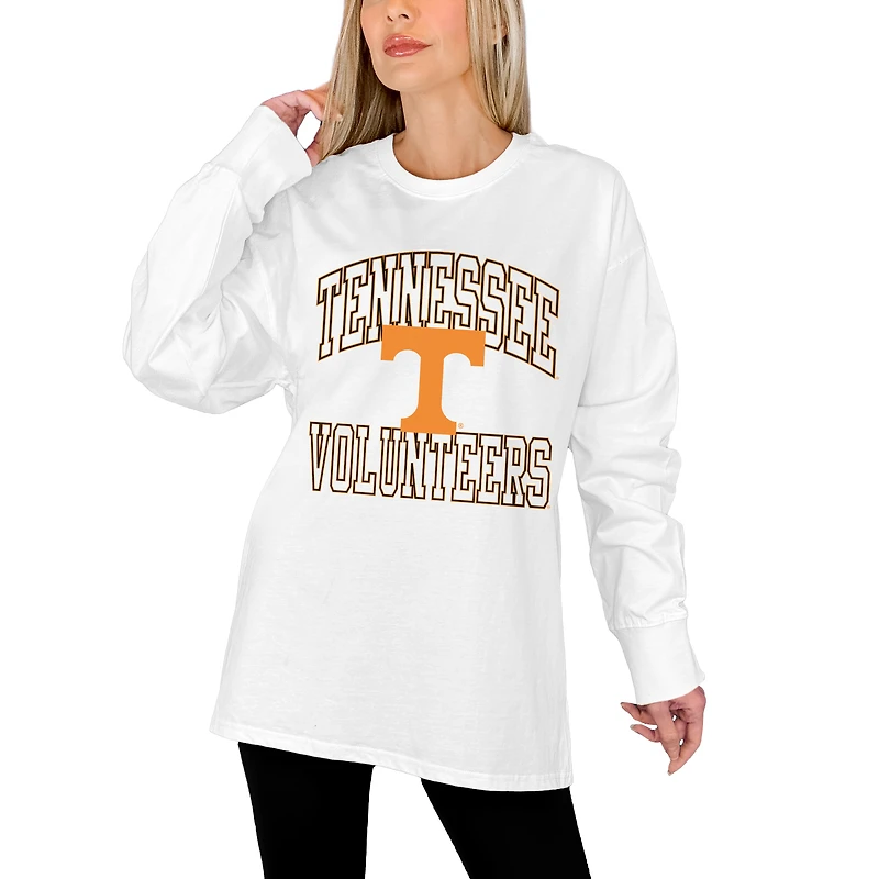Women's Gameday Couture White Tennessee Volunteers Mind Games Oversized Long Sleeve T-Shirt