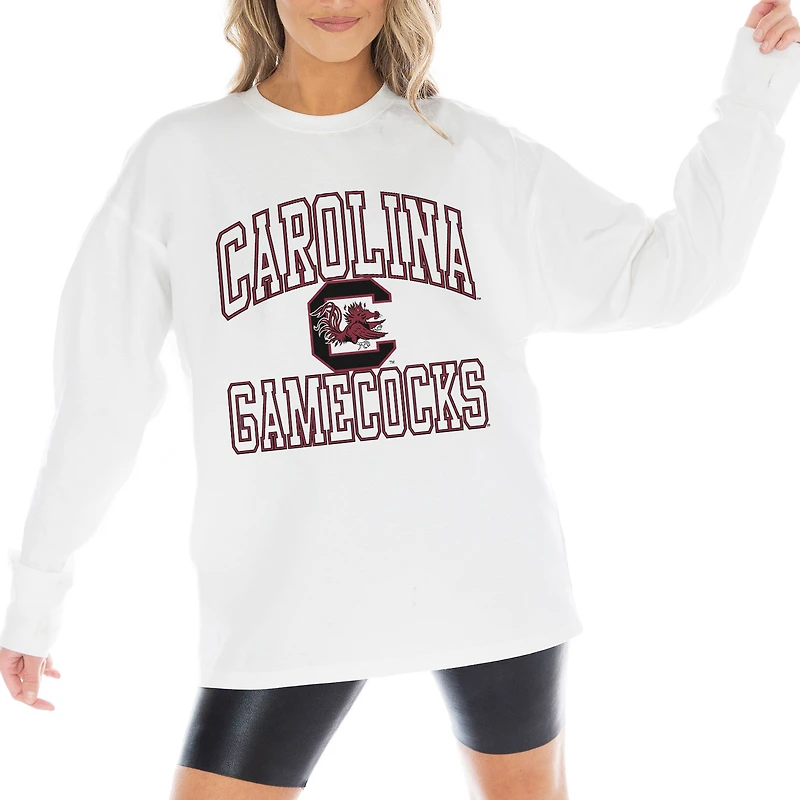 Women's Gameday Couture White South Carolina Gamecocks Mind Games Oversized Long Sleeve T-Shirt