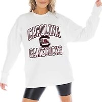 Women's Gameday Couture White South Carolina Gamecocks Mind Games Oversized Long Sleeve T-Shirt