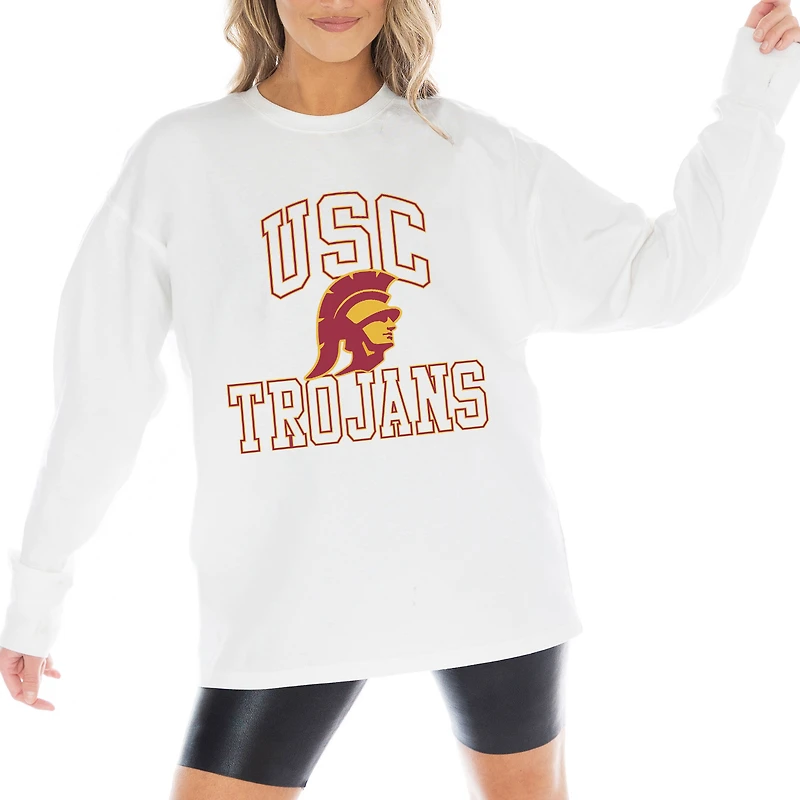 Women's Gameday Couture White USC Trojans Mind Games Oversized Long Sleeve T-Shirt