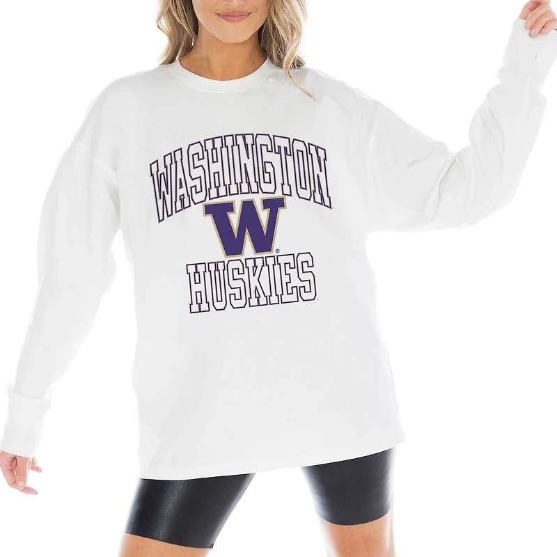 Women's Gameday Couture White Washington Huskies Mind Games Oversized Long Sleeve T-Shirt