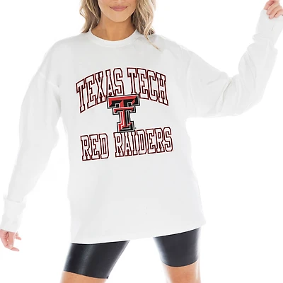Women's Gameday Couture White Texas Tech Red Raiders Mind Games Oversized Long Sleeve T-Shirt