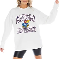 Women's Gameday Couture White Kansas Jayhawks Mind Games Oversized Long Sleeve T-Shirt
