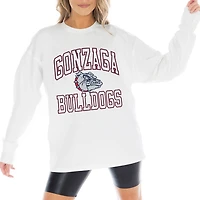 Women's Gameday Couture White Gonzaga Bulldogs Mind Games Oversized Long Sleeve T-Shirt