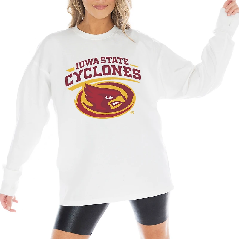 Women's Gameday Couture White Iowa State Cyclones Mind Games Oversized Long Sleeve T-Shirt