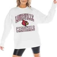 Women's Gameday Couture White Louisville Cardinals Mind Games Oversized Long Sleeve T-Shirt