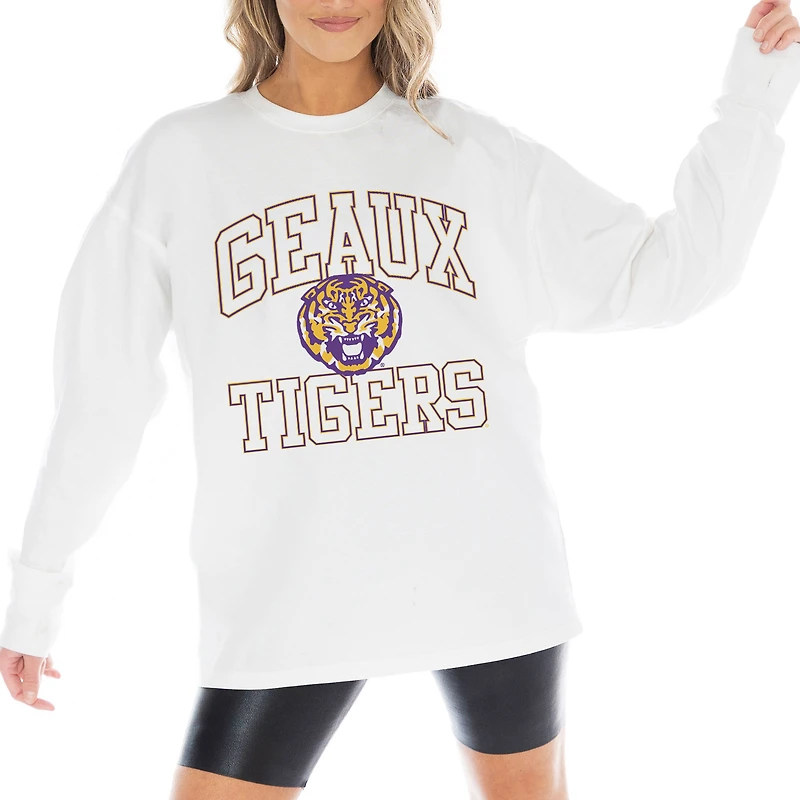 Women's Gameday Couture White LSU Tigers Mind Games Oversized Long Sleeve T-Shirt