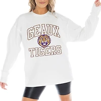Women's Gameday Couture White LSU Tigers Mind Games Oversized Long Sleeve T-Shirt