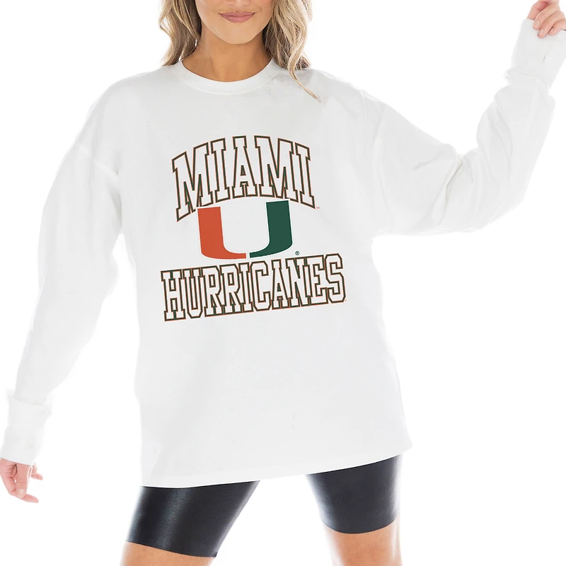 Women's Gameday Couture White Miami Hurricanes Mind Games Oversized Long Sleeve T-Shirt