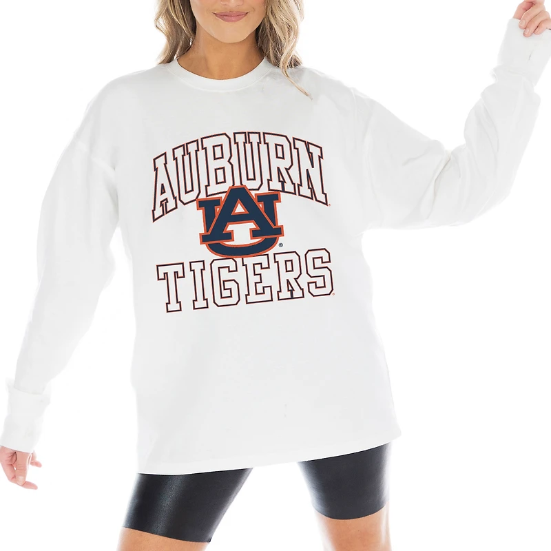 Women's Gameday Couture White Auburn Tigers Mind Games Oversized Long Sleeve T-Shirt