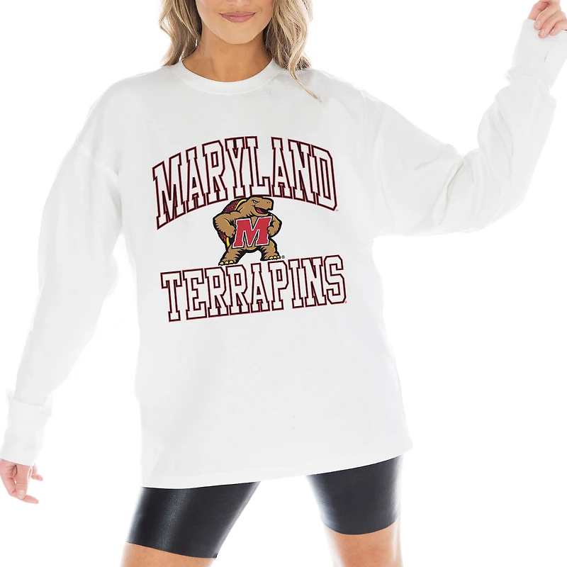 Women's Gameday Couture White Maryland Terrapins Mind Games Oversized Long Sleeve T-Shirt