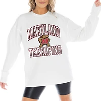 Women's Gameday Couture White Maryland Terrapins Mind Games Oversized Long Sleeve T-Shirt