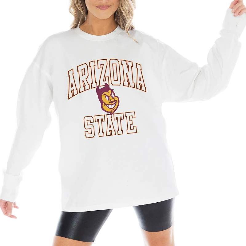Women's Gameday Couture White Arizona State Sun Devils Mind Games Oversized Long Sleeve T-Shirt