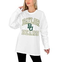 Women's Gameday Couture White Baylor Bears Mind Games Oversized Long Sleeve T-Shirt