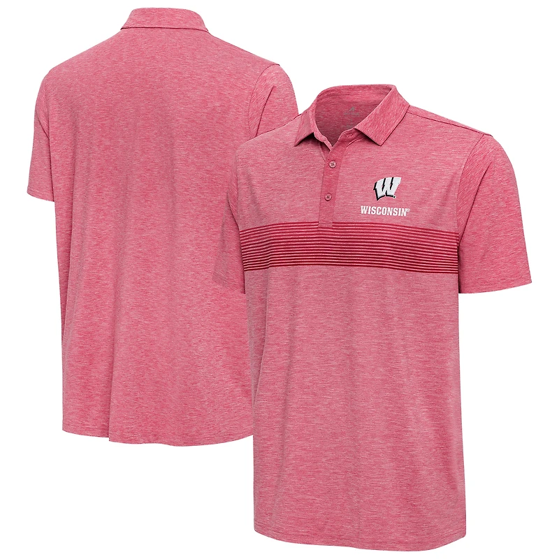Men's Antigua Heather Red Wisconsin Badgers Dashing Polo