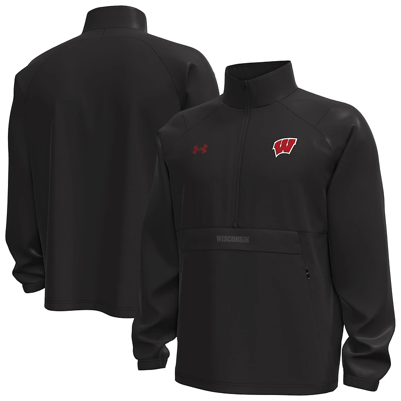 Men's Under Armour Black Wisconsin Badgers Unstoppable Woven Anorak Half-Zip Jacket