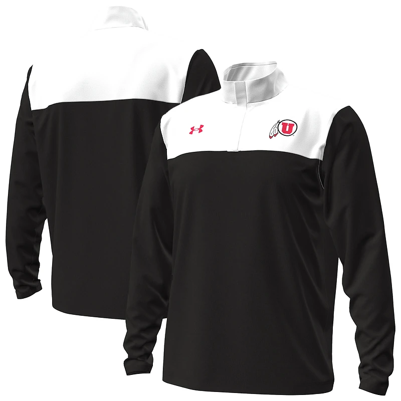 Men's Under Armour Black/White Utah Utes Green Blocked Quarter-Zip Pullover