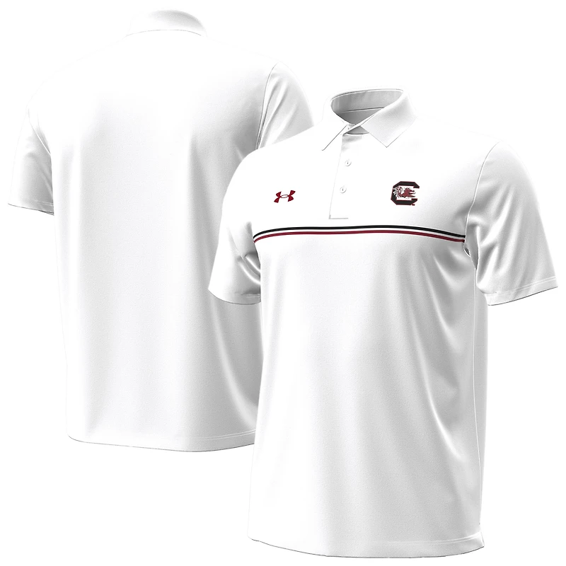 Men's Under Armour White South Carolina Gamecocks Performance Drive Chest Stripe Polo