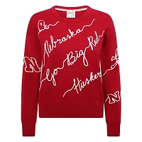 Women's Scarlet Nebraska Huskers Love Note Embroidered Pullover Sweater