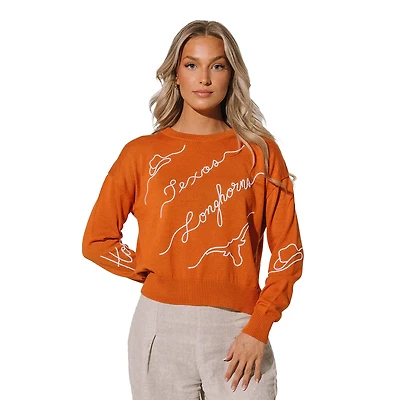 Women's Texas Orange Longhorns Love Note Embroidered Pullover Sweater