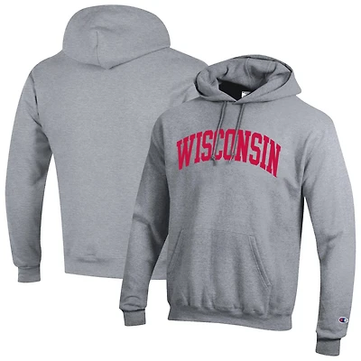 Men's Champion  Heather Gray Wisconsin Badgers Basic Arch Fleece Pullover Hoodie