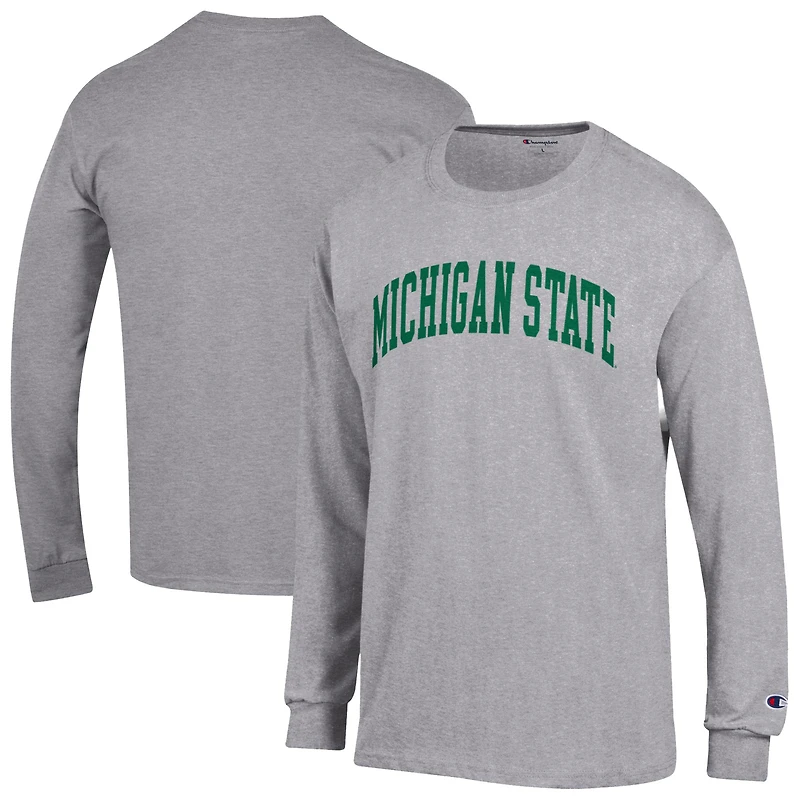 Men's Champion Heather Gray Michigan State Spartans Basic Arch Long Sleeve T-Shirt