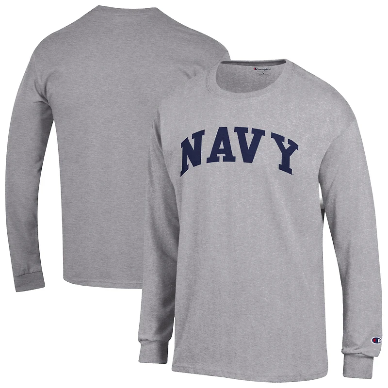 Men's Champion Heather Gray Navy Midshipmen Basic Arch Long Sleeve T-Shirt