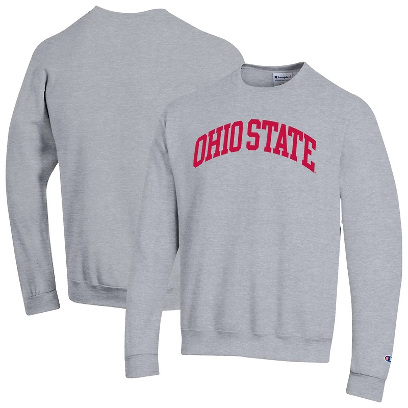 Men's Champion Heather Gray Ohio State Buckeyes Basic Arch Fleece Pullover Sweatshirt