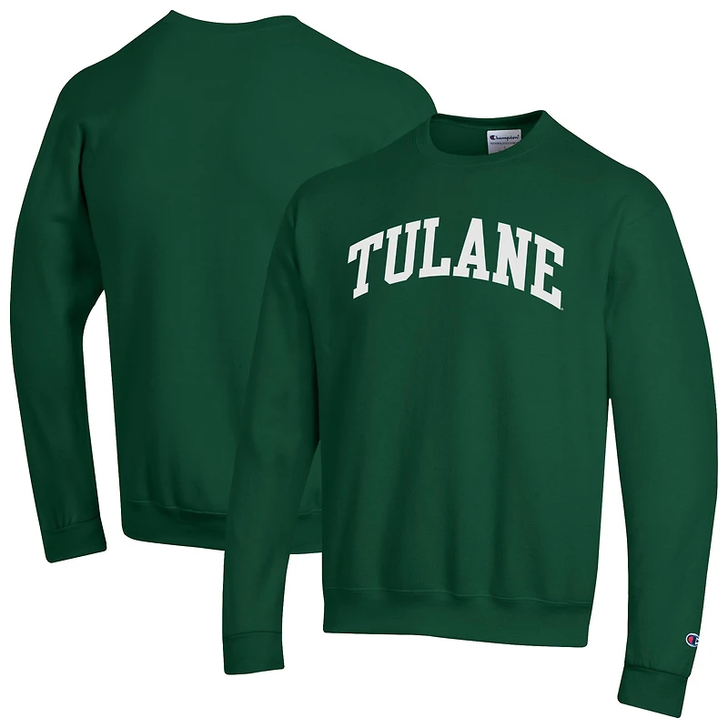 Men's Champion  Green Tulane Green Wave Basic Arch Fleece Pullover Sweatshirt