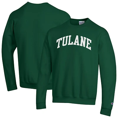 Men's Champion  Green Tulane Green Wave Basic Arch Fleece Pullover Sweatshirt
