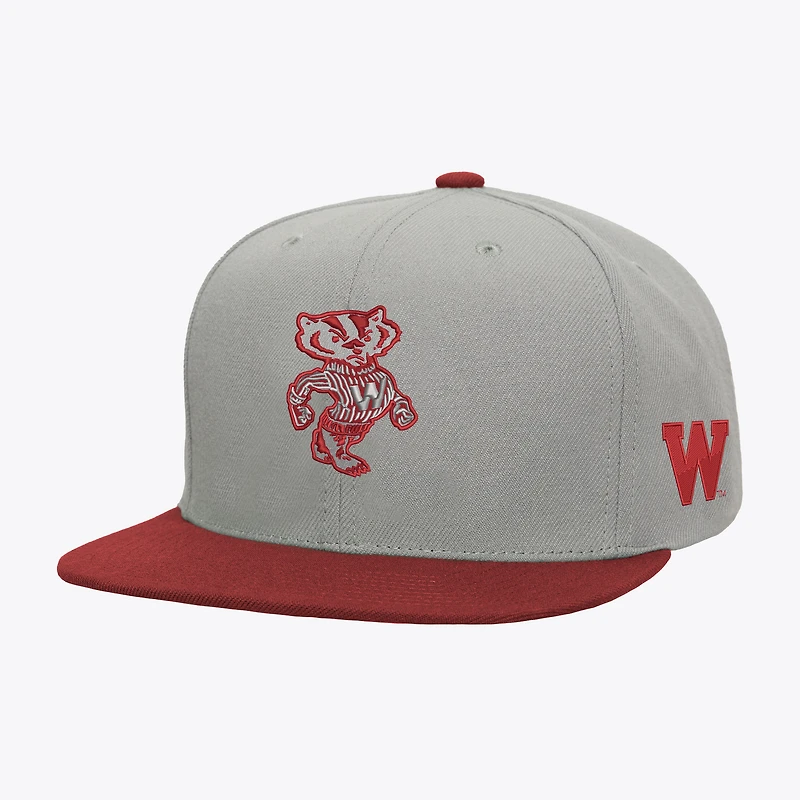 Men's Mitchell & Ness  Gray/Red Wisconsin Badgers Plaid OG Snapback Hat