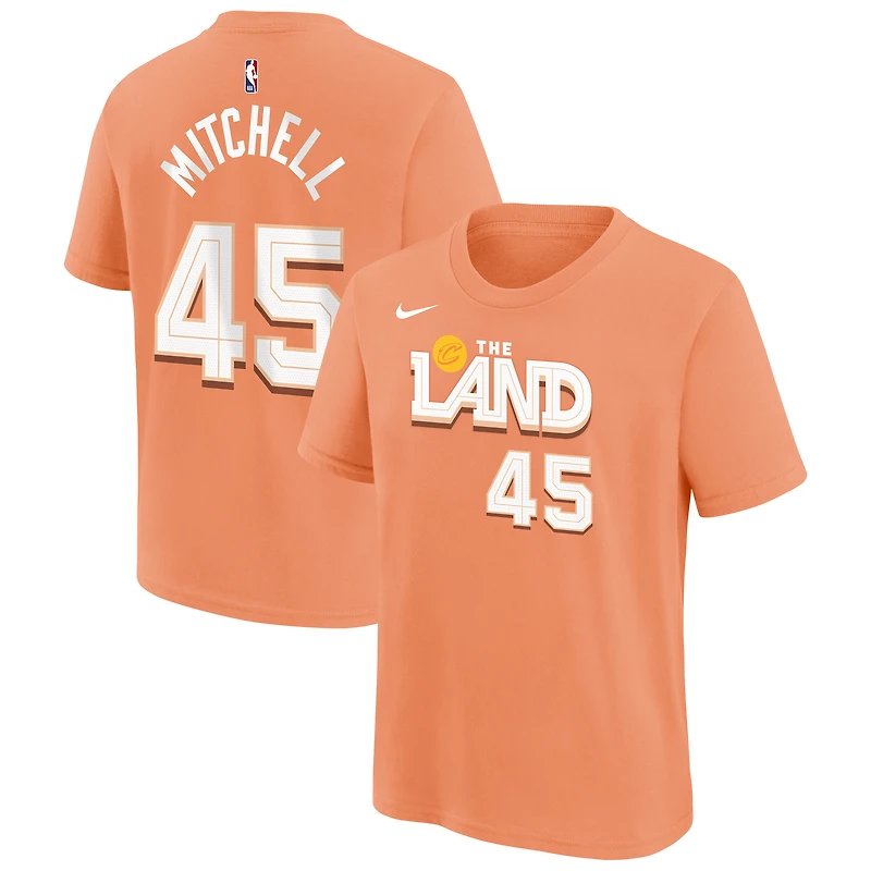Youth Nike Donovan Mitchell Orange Cleveland Cavaliers 2025/26 City Edition Name & Number T-Shirt