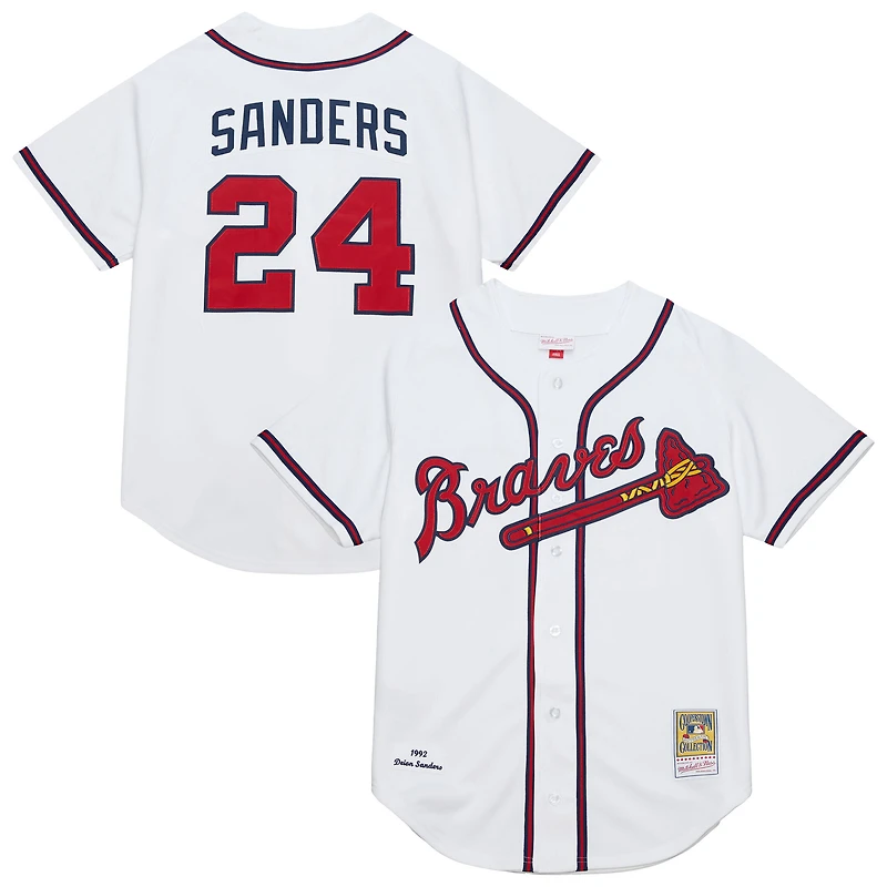 Men's Mitchell & Ness Deion Sanders White Atlanta Braves Cooperstown Collection 1992 Authentic Jersey