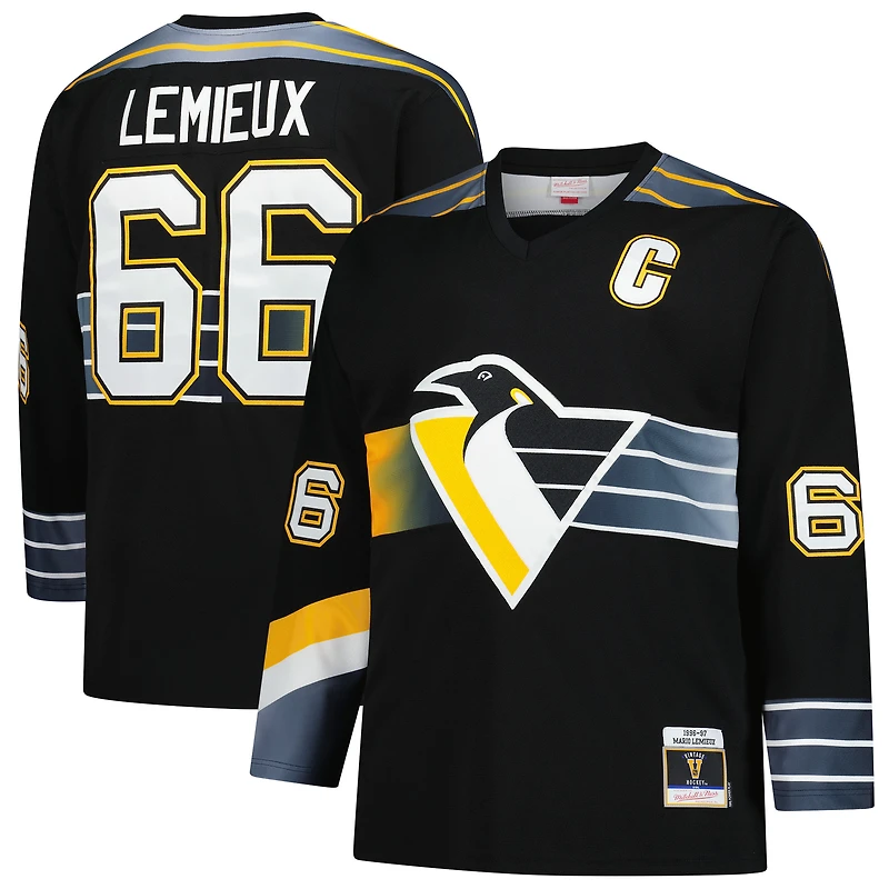 Men's Mitchell & Ness Mario Lemieux Black Pittsburgh Penguins 1996/97 Blue Line 2.0 Jersey