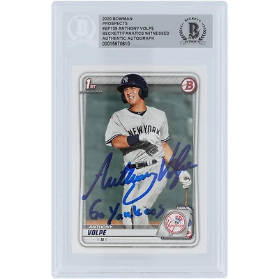 Anthony Volpe New York Yankees Autographed 2020 Bowman Prospects 1st Bowman #BP-139 Beckett Fanatics Witnessed Authenticated Card with "Go Yankees" Inscription